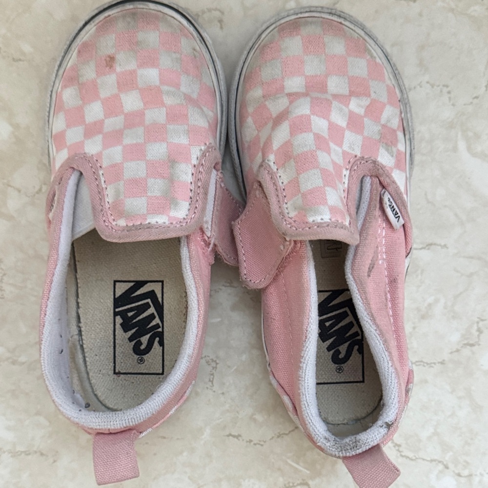 Vans Kids Pink and White Checkered Slip-On Sneakers